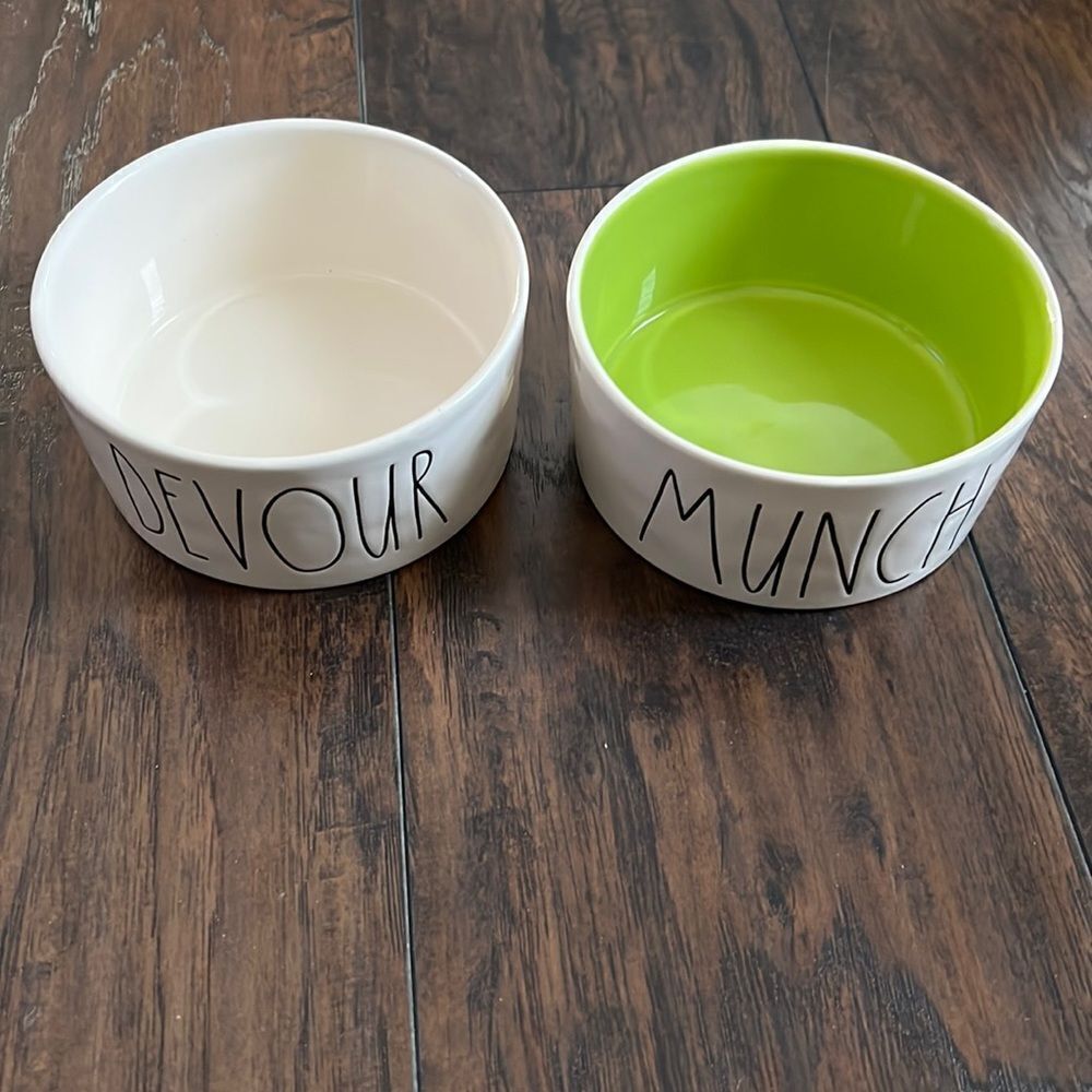 Rae Dunn Devour and Munch Pet Dish / bowl both like new never used for pet food
